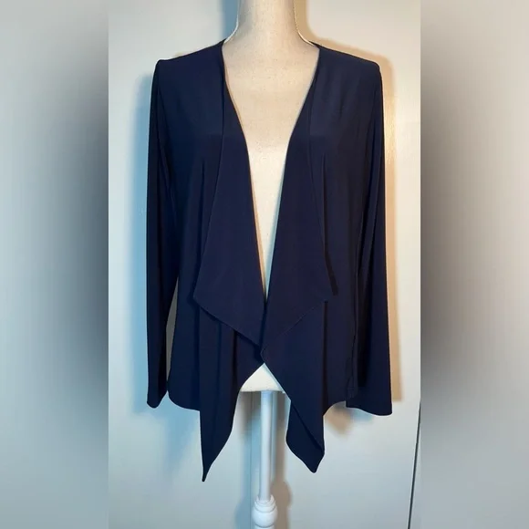 Sympli Open Front Shrug Jacket Women’s Size L Navy Blue Handkerchief Style Lapel - Picture 2 of 8